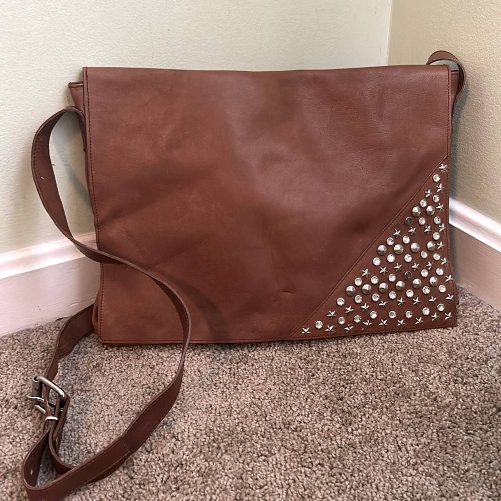 Embellished Leather Messenger Bag